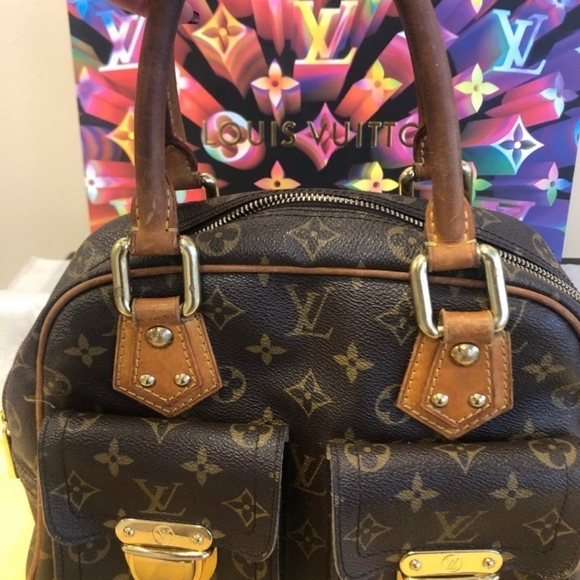 Louis Vuitton Manhattan PM Brown Leather Handbag Tote - Picture 14 of 15